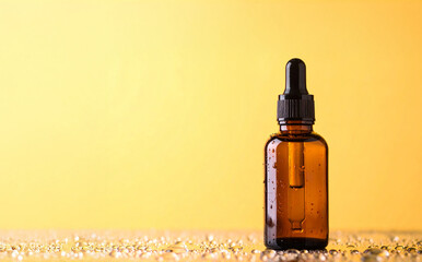 Fototapeta premium Close-up of the oil bottle on a color background. Nature and health care concept.
