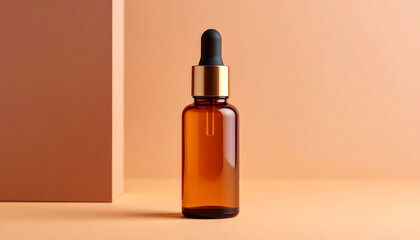 Naklejka premium Close-up of the oil bottle on a color background. Nature and health care concept.
