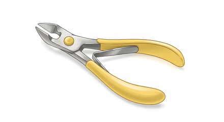 Obraz premium A pair of silver and yellow nail clippers isolated on a plain white background view