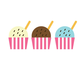 カップアイス（バニラ、チョコ、チョコミント）のアイコンのイラストのセット