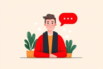 Poker voice command UI bubble floating over dealer vector line illustration plain backdrop