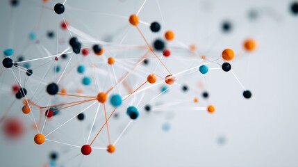 Abstract geometric network of colorful nodes and links, symbolizing innovation and connectivity in business.