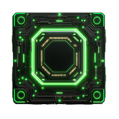 Fototapeta premium Futuristic technology circuit board with neon green glowing components isolated on transparent background png
