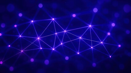 Glowing purple mesh of data points and fine lines forming abstract network pattern in darkness