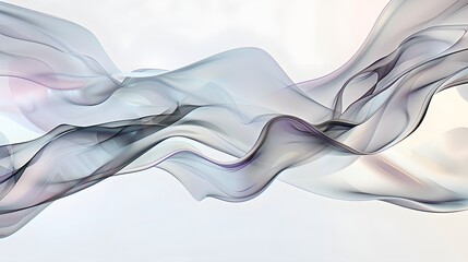 File Description: Abstract image featuring soft, flowing sheer fabric in subtle shades of grey, purple, and blue, creating a delicate, ethereal, and dreamlike atmosphere with gentle movement.