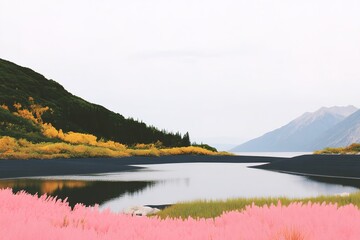 Naklejka premium Stunning autumn landscape with vibrant colors surrounding peaceful water