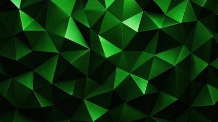 Green low poly geometric abstract surface with triangular grid and modern 3D lighting style