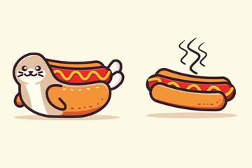 Simple Seals Hot Dog Funny Flat Illustration, with bright background. Suitable for logo, mascot, and icon