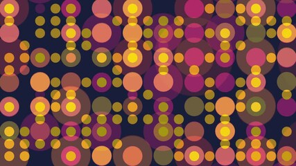 Vibrant blinking dots and circles animation with colorful overlapping spheres in warm tones on dark background - Powered by Adobe