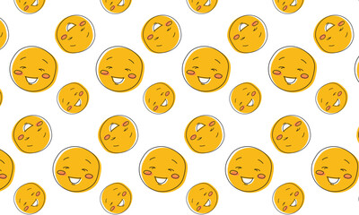 Playful seamless pattern with hand-drawn yellow smiling emojis. Fun, cartoon-style design perfect for kids, fabric, wrapping paper, and cheerful backgrounds.