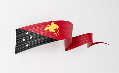 3d Flag Of Papua New Guinea 3d Wavy Shiny Ribbon Flag Isolated On White Background 3d Illustration