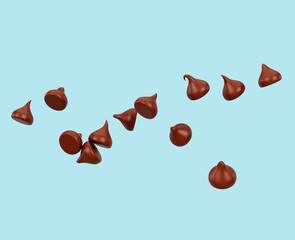 Milk Chocolate Chips Isolated On Blue Background 3d Illustration