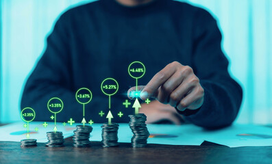 
The concept of rising interest rates, business value ratios and investment arrows up, business growth, stocks, mutual funds, high exchange rates.