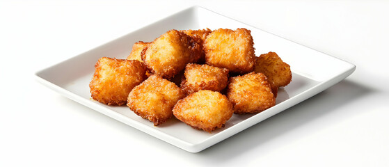 Crispy Fried Food Cubes On A White Plate