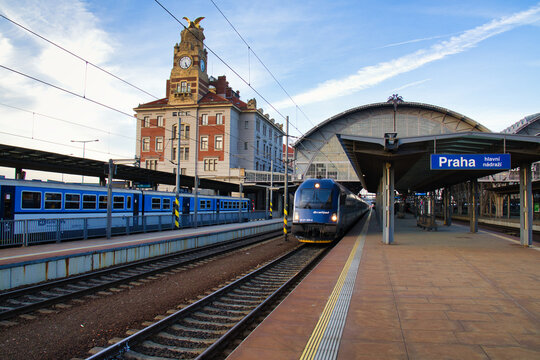 The sign Praha hlavni nadrazi - Prague Main Railway Station as key traffic point. Prague, Czech Republic - 02.16.2024