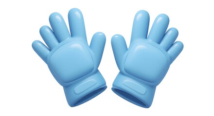 Obraz premium Two light blue cartoon gloves displayed on a white background in a studio shot