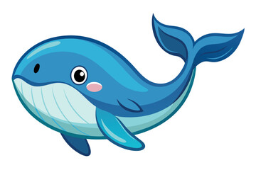 Naklejka premium Cartoon depiction of a cheerful blue whale swimming in the ocean with vibrant colors and playful expressions