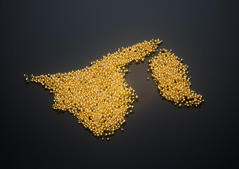 Brunei Map Made Of High Quality Premium Golden Shiny Metallic Beads Or Balls 3D Illustration