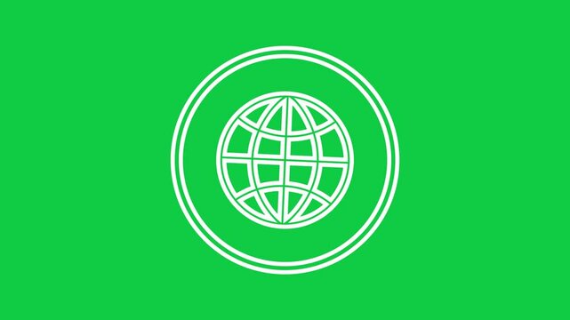 Globe icon anianimation for website details  with latitude and longitude lines enclosed in two concentric circles, symbolizing global connectivity and the internet animated video.