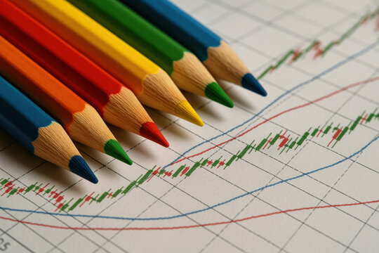Pencils arranged on chart.