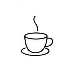 Minimal black line coffee cup with steam logo elegant icon on white.