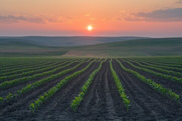 Sunrise over a newly planted field