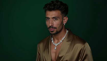Man with Jewelry in Silk Robe