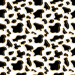 Seamless cow print. Vector dark white animal pattern with cow design. Template for postcard, fabric, textile, wallpaper, paper, packaging