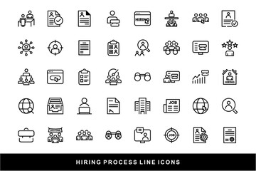 Hiring Process Line Icons. Recruitment, Job Application, Interview, Candidate Selection Vector Set