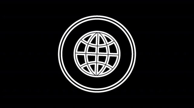 Globe icon anianimation for website details  with latitude and longitude lines enclosed in two concentric circles, symbolizing global connectivity and the internet animated video.