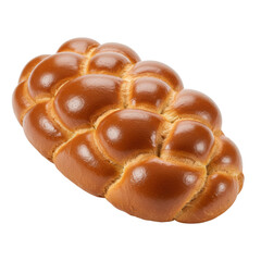 Ultra realistic uhd photo of a golden brown Challah bread, braided and isolated on a clean transparent background with no shadows, captured from a slightly high angle shot, concept for baking and