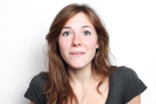 Expressive Young Woman with Amazed Expression on White Background for Emotional Stock Photography