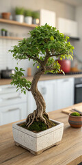 bonsai tree on a wooden table