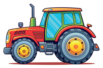 Obraz premium Brightly colored cartoon tractor with large wheels in a playful design suitable for children's materials and learning activities