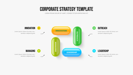 Company Solution 4 Option Infographic Frame Template. Project Overview Four Element Diagram Presentation Design. Financial Briefing Slideshow Layout Vector Illustration.