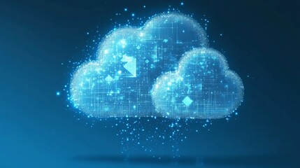 Advanced Digital Cloud with Global Connectivity in Neon Blue for Enhanced Data Security
