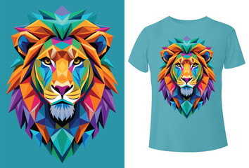 Geometric Lion Head vibrant colors abstract Vector design For T-shirt print.