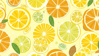 Citrus Fruit Slices Background Pattern with Oranges Lemons and Limes
