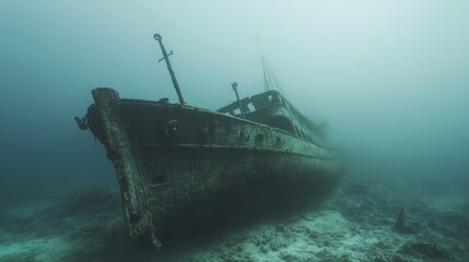 Sunken shipwreck in clear waters reveals marine life and underwater beauty near coral reef