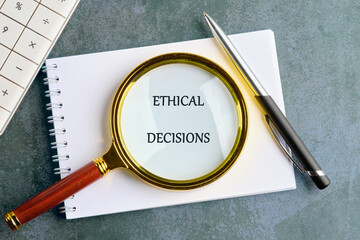 A conceptual phrase on the topic of ETHICAL DECISIONS business. AI ethics or AI Law concept.