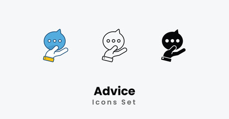 Advice Icons thin line, Black Glyph, Colored Line vector icon stock illustration