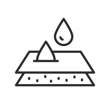 absorption icon, diaper concept, moisture absorbing, soft layers and drops, thin line vector illustration, absorb material