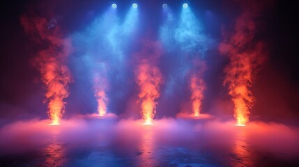 Blue purple spotlights glowing on stage high resolution picture