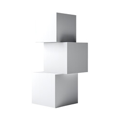Obraz premium Three pristine white cubes stacked asymmetrically against a stark black background, creating a minimalist and geometric composition