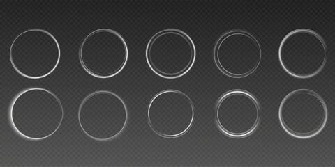 Light circle white swirl. Curved white line light effect. Flash vector semicircle . Glowing white speed circle portal 