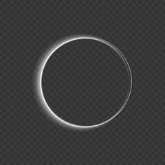 Light circle white swirl. Curved white line light effect. Flash vector semicircle . Glowing white speed circle portal 