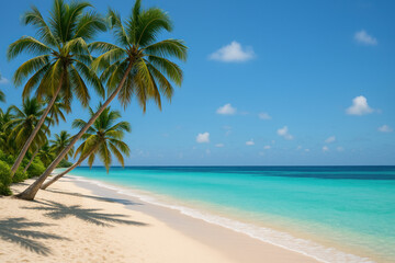 Obraz premium Palm trees swaying on Bahamas beach.