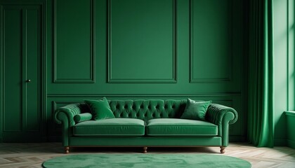 Green Sofa with Pillows on a Rug
