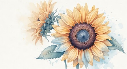 Fototapeta premium Sunflower floral art watercolor painting botanical illustration summer flower garden nature bloom blossom