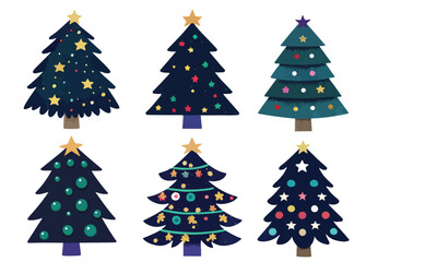 Obraz premium Christmas trees set isolated on white background. Colorful winter trees collection for holiday xmas and new year